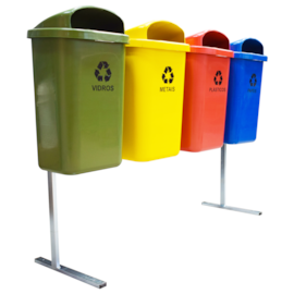 CONJUNTO COM 4 LIXEIRAS 50 LITROS COLETA SELETIVA COM SUPORTE EM AÇO CARBONO CONJUNTO COM 4 LIXEIRAS 50 LITROS COLETA SELETIVA COM SUPORTE EM AÇO CARBONO