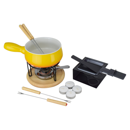 CONJUNTO RACLETTE PRETO E FONDUE AMARELO 16 PEÇAS BRINOX 1256/109