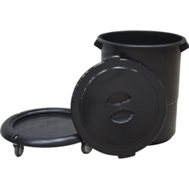 CONTENTOR PLÁSTICO PRETO COM BASE E RODAS 4'' CONTENTOR PLÁSTICO PRETO COM BASE E RODAS 4''