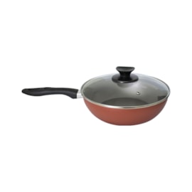 FRIGIDEIRA WOK 2,3 LITROS 24 CM COM TAMPA DE VIDRO TERRACOTA  FRIGIDEIRA WOK 2,3 LITROS 24 CM COM TAMPA DE VIDRO TERRACOTA