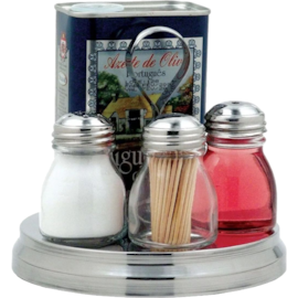 GALHETEIRO DE MESA 3 PEÇAS E BASE LATA INOX & VIDRO GALHETEIRO DE MESA 3 PEÇAS E BASE LATA INOX & VIDRO