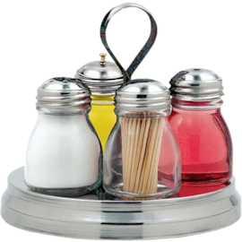 GALHETEIRO DE MESA 4 PEÇAS INOX & VIDRO  GALHETEIRO DE MESA 4 PEÇAS INOX & VIDRO