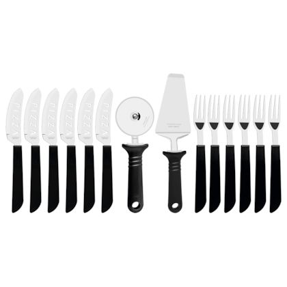JOGO DE TALHERES FACAS E GARFOS PARA PIZZA 14 PEÇAS EM AÇO INOX 