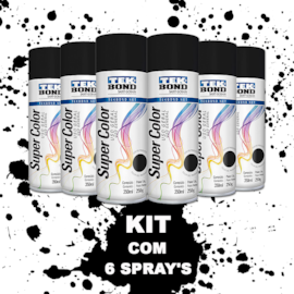 KIT 6 PEÇAS TINTA SPRAY PRETO FOSCO USO GERAL 350ML