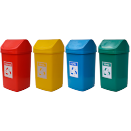 KIT COM 4 LIXEIRAS 50 LITROS TAMPA BASCULANTE E ADESIVOS KIT COM 4 LIXEIRAS 50 LITROS TAMPA BASCULANTE E ADESIVOS