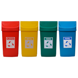 KIT COM 4 LIXEIRAS 50 LITROS TAMPA BASCULANTE E ADESIVOS KIT COM 4 LIXEIRAS 50 LITROS TAMPA BASCULANTE E ADESIVOS