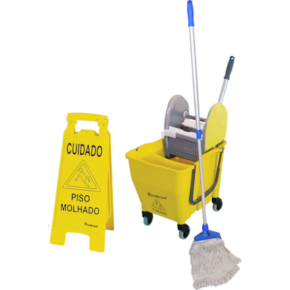 KIT LIMPEZA BALDE ESPREMEDOR DOBLO 30 LITROS MOP E PLACA 