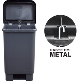 LIXEIRA RETANGULAR 50 LITROS COM PEDAL E HASTE DE METAL