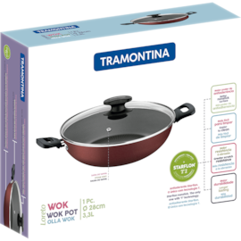 PANELA WOK LORETO ANTIADERENTE 28CM 3,3 LITROS COM TAMPA  PANELA WOK LORETO ANTIADERENTE 28CM 3,3 LITROS COM TAMPA