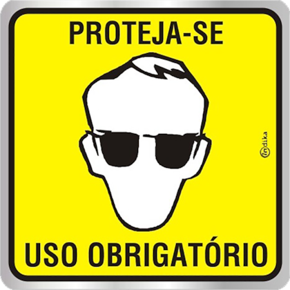 PLACA ADESIVA EM ALUMINIO EPI USO OBRIGATÓRIO DE OCULOS