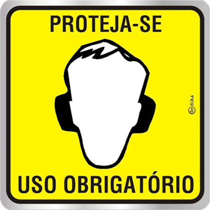 PLACA ADESIVA EM ALUMINIO EPI USO OBRIGATÓRIO PROTETOR AURICULAR