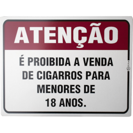 PLACA ADESIVA EM ALUMINIO PROIBIDA VENDA CIGARROS MENORES DE 18 ANOS PLACA ADESIVA EM ALUMINIO PROIBIDA VENDA CIGARROS MENORES DE 18 ANOS