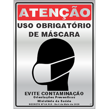 PLACA ADESIVA EM ALUMINIO USO OBRIGATORIO DE MASCARA