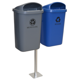 POSTE COM BASE E 2 COLETORES DE 50 LITROS CADA CINZA E AZUL POSTE COM BASE E 2 COLETORES DE 50 LITROS CADA CINZA E AZUL