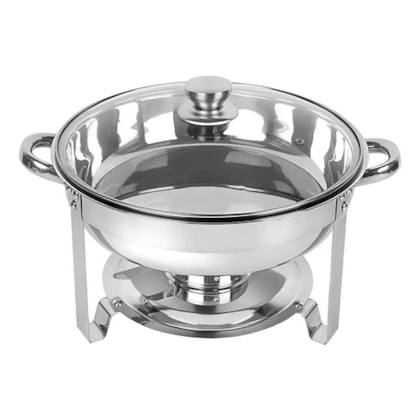 RECHAUD REDONDO COM TAMPA 4L EM ACO INOX COM FOGAREIRO TL801