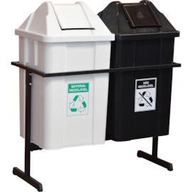 SUPORTE COM 2 LIXEIRAS 100 LITROS COM TAMPA BASCULANTE E ADESIVOS SUPORTE COM 2 LIXEIRAS 100 LITROS COM TAMPA BASCULANTE E ADESIVOS