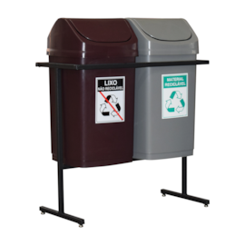 SUPORTE COM 2 LIXEIRAS 50 LITROS COM TAMPA BASCULANTE E ADESIVOS SUPORTE COM 2 LIXEIRAS 50 LITROS COM TAMPA BASCULANTE E ADESIVOS