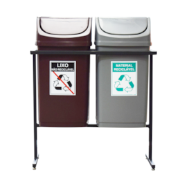 SUPORTE COM 2 LIXEIRAS 50 LITROS COM TAMPA BASCULANTE E ADESIVOS SUPORTE COM 2 LIXEIRAS 50 LITROS COM TAMPA BASCULANTE E ADESIVOS