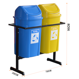 SUPORTE COM 2 LIXEIRAS 60 LITROS COM TAMPA BASCULANTE E ADESIVOS SUPORTE COM 2 LIXEIRAS 60 LITROS COM TAMPA BASCULANTE E ADESIVOS