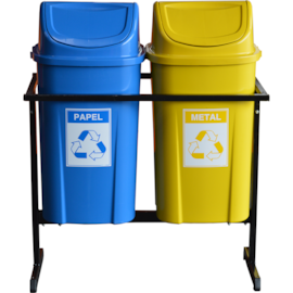 SUPORTE COM 2 LIXEIRAS 60 LITROS COM TAMPA BASCULANTE E ADESIVOS SUPORTE COM 2 LIXEIRAS 60 LITROS COM TAMPA BASCULANTE E ADESIVOS