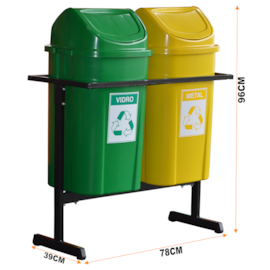 SUPORTE COM 2 LIXEIRAS 60 LITROS COM TAMPA BASCULANTE E ADESIVOS