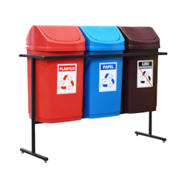 SUPORTE COM 3 LIXEIRAS 50 LITROS COM TAMPA BASCULANTE E ADESIVOS SUPORTE COM 3 LIXEIRAS 50 LITROS COM TAMPA BASCULANTE E ADESIVOS