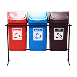 SUPORTE COM 3 LIXEIRAS 50 LITROS COM TAMPA BASCULANTE E ADESIVOS SUPORTE COM 3 LIXEIRAS 50 LITROS COM TAMPA BASCULANTE E ADESIVOS