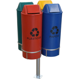 SUPORTE COM 4 LIXEIRAS 22 LITROS CADA COM TAMPA BASCULANTE SUPORTE COM 4 LIXEIRAS 22 LITROS CADA COM TAMPA BASCULANTE