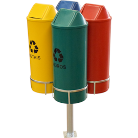 SUPORTE COM 4 LIXEIRAS 22 LITROS CADA COM TAMPA BASCULANTE SUPORTE COM 4 LIXEIRAS 22 LITROS CADA COM TAMPA BASCULANTE